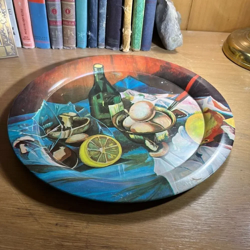 Vintage Action Brazil Tin Decorative Plate 13.25